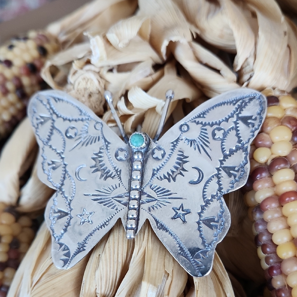 Fantastic Native American Navajo Turquoise & Sterling Butterfly Brooch 🦋